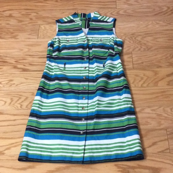 8 Isabella DeMarco green turquoise striped dress - Picture 3 of 16